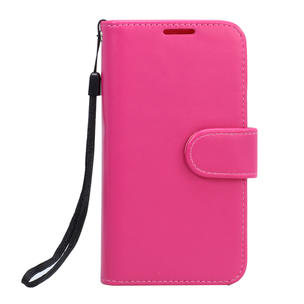 Galaxy S6 Edge Premium Flip Leather Wallet Case with Strap (Hot Pink)